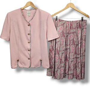 Vintage 90s Skirt Set 16/18 Pink Floral Paisley Pleated Cottagecore Shabby Chic